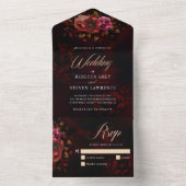 赤エレガント黒フローラ結婚のロマンチックな オールインワン招待状 (内側)