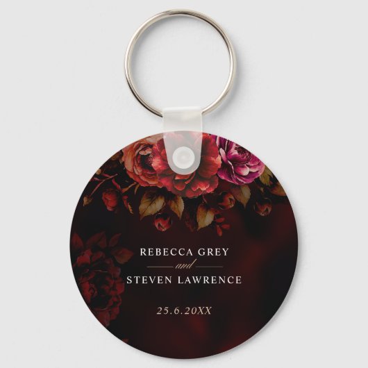 赤エレガント黒フローラ結婚のロマンチックな キーホルダー (裏面)