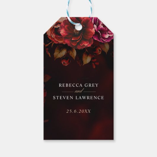 赤エレガント黒フローラ結婚のロマンチックな ギフトタグ (正面)