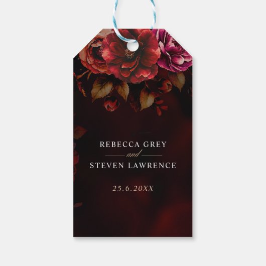 赤エレガント黒フローラ結婚のロマンチックな ギフトタグ (裏面)