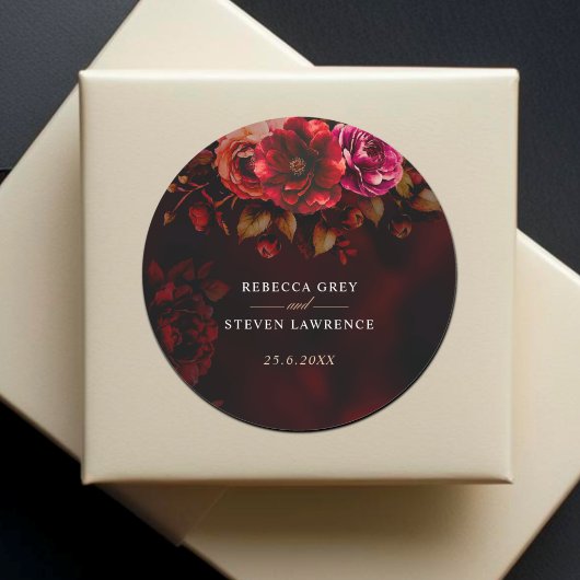 赤エレガント黒フローラ結婚のロマンチックな ラウンドシール