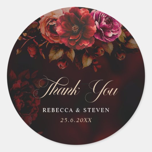 赤エレガント黒フローラ結婚は感謝してい君 ラウンドシール (正面)