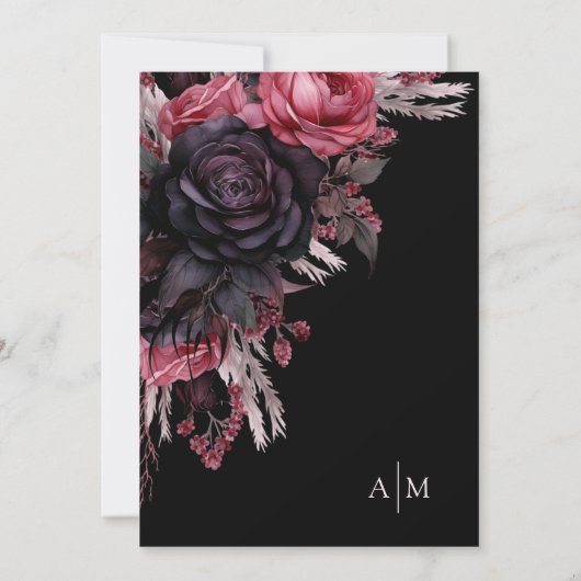 赤エレガント黒フローラ結婚ズ 招待状 (裏面)