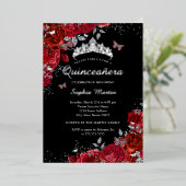 赤エレガント黒フローラ蝶キンセアニェラ 箔招待状 (立ち正面)