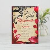 赤エレガント黒マスカレードボールハローウィンパーティ 招待状 (スタンド正面)