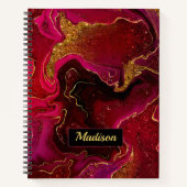 赤エレガント黒マーブルフェイク金ゴールドグリッター ノートブック (正面)