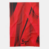 赤エレガント黒抽象デザインイニシャル キッチンタオル (縦)