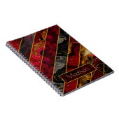 赤エレガント黒金ゴールドガーリーグリッターストライプの ノートブック (右側)