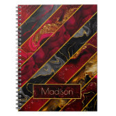 赤エレガント黒金ゴールドガーリーグリッターストライプの ノートブック (正面)