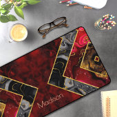 赤エレガント黒金ゴールドガーリー幾何学 デスクマット