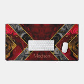 赤エレガント黒金ゴールドガーリー幾何学 デスクマット (キーボード&マウス)