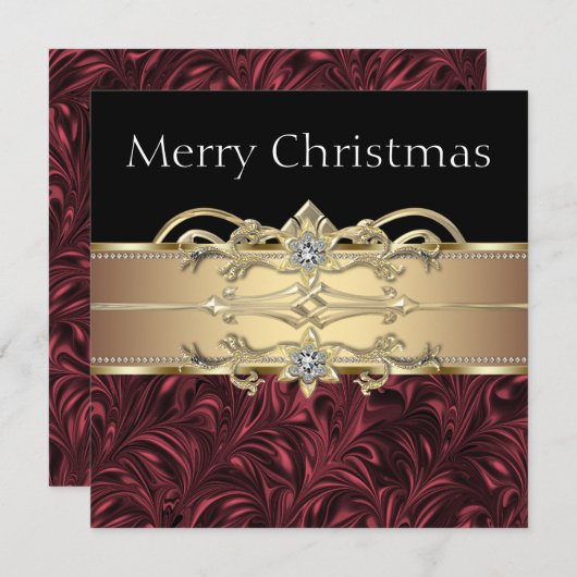 赤エレガント黒金ゴールドクリスマスパーティー 招待状 (正面/裏面)