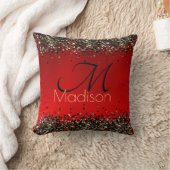 赤エレガント黒金ゴールドグリッターモノグラム クッション (ブランケット)