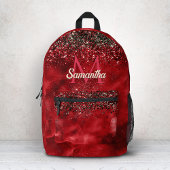 赤エレガント黒金ゴールドグリッターモノグラム プリントバックパック