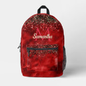 赤エレガント黒金ゴールドグリッターモノグラム プリントバックパック (正面)