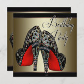 赤エレガント黒金ゴールドハイヒール誕生会 招待状 (正面/裏面)