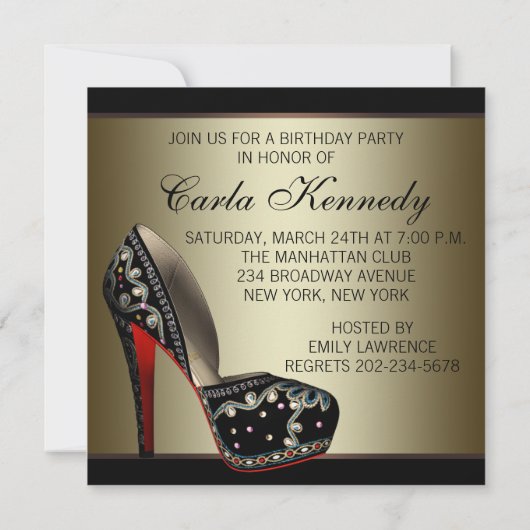 赤エレガント黒金ゴールドハイヒール誕生会 招待状 (裏面)