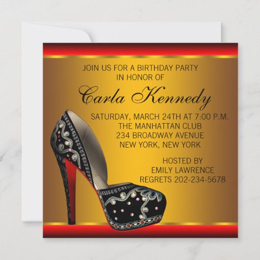 赤エレガント黒金ゴールド誕生会 招待状 (裏面)