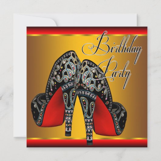 赤エレガント黒金ゴールド誕生会 招待状 (正面)