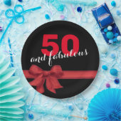 赤エレガント黒50歳の誕生日パーティー ペーパープレート (パーティー)