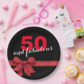 赤エレガント黒50歳の誕生日パーティー ペーパープレート (パーティー)