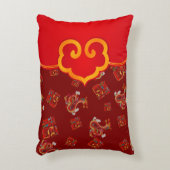 赤エレガント龍中国の新年ラッキー記号福 アクセントクッション (正面(垂直))