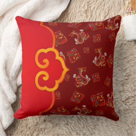 赤エレガント龍中国の新年ラッキー記号福 クッション