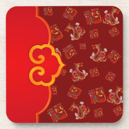 赤エレガント龍中国の新年ラッキー記号福 コースター