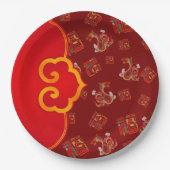 赤エレガント龍中国の新年ラッキー記号福 ペーパープレート (正面)