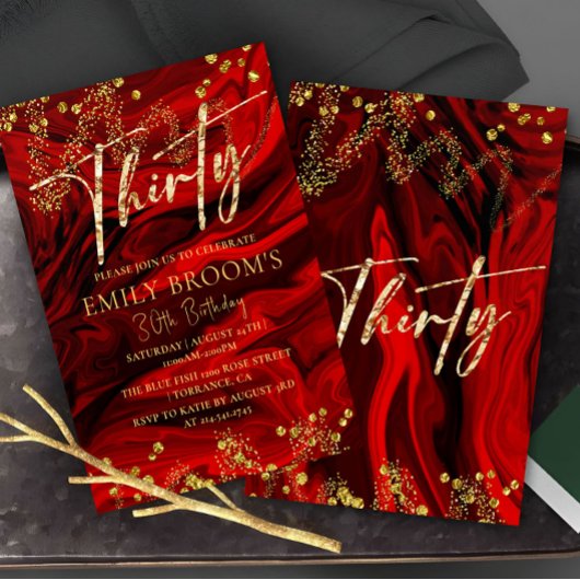 赤エレガント30歳の誕生日招待状 招待状