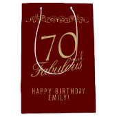 赤エレガント70と素晴らしいオーナメント70誕生日 ミディアムペーパーバッグ (正面)