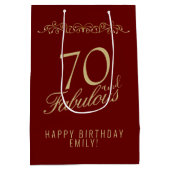 赤エレガント70と素晴らしいオーナメント70誕生日 ミディアムペーパーバッグ (裏面)