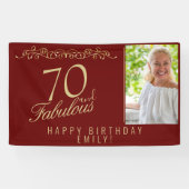 赤エレガント70と素晴らしい誕生日写真 横断幕 (横)