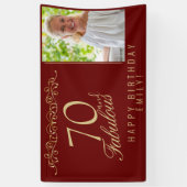 赤エレガント70と素晴らしい誕生日写真 横断幕 (縦)