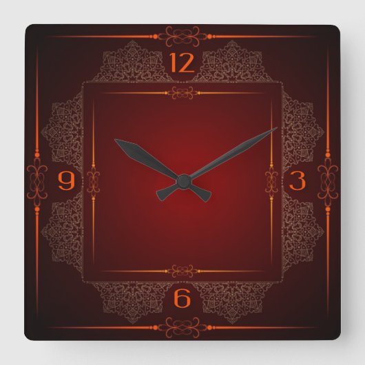 赤エレガント スクエア壁時計 (正面)