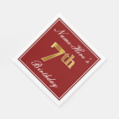 赤エレガント、フェイク金ゴールド第7誕生日+名前をカスタムする スタンダードランチョンナプキン (角)