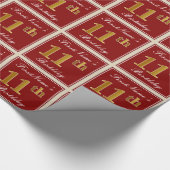 赤エレガント、フェイク金ゴールド11誕生日、名前をカスタムする ラッピングペーパー (角)