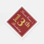 赤エレガント、フェイク金ゴールド13番目の誕生日+名前をカスタムする スタンダードランチョンナプキン (角)