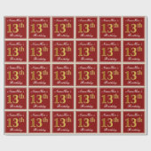 赤エレガント、フェイク金ゴールド13誕生日、名前をカスタムする ラッピングペーパー (フラット)