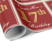 赤エレガント、フェイク金ゴールド17番目の誕生日、名前をカスタムする ラッピングペーパー (ロールコーナー)