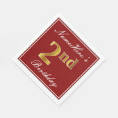 赤エレガント、フェイク金ゴールド2回目の誕生日+名前をカスタムする スタンダードランチョンナプキン (角)