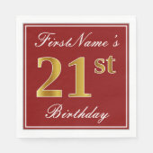赤エレガント、フェイク金ゴールド21歳+名前をカスタムする スタンダードランチョンナプキン (正面)