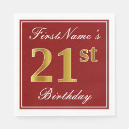 赤エレガント、フェイク金ゴールド21歳+名前をカスタムする スタンダードランチョンナプキン