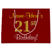 赤エレガント、フェイク金ゴールド21歳、名前をカスタムする ラージペーパーバッグ (正面)