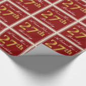 赤エレガント、フェイク金ゴールド27番目の誕生日、名前をカスタムする ラッピングペーパー (角)