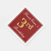 赤エレガント、フェイク金ゴールド3回目の誕生日+名前をカスタムする スタンダードランチョンナプキン (角)