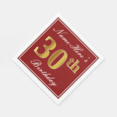 赤エレガント、フェイク金ゴールド30歳+名前をカスタムする スタンダードランチョンナプキン (角)