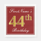 赤エレガント、フェイク金ゴールド44番目の誕生日+名前をカスタムする スタンダードランチョンナプキン (正面)
