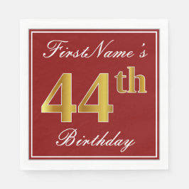 赤エレガント、フェイク金ゴールド44番目の誕生日+名前をカスタムする スタンダードランチョンナプキン