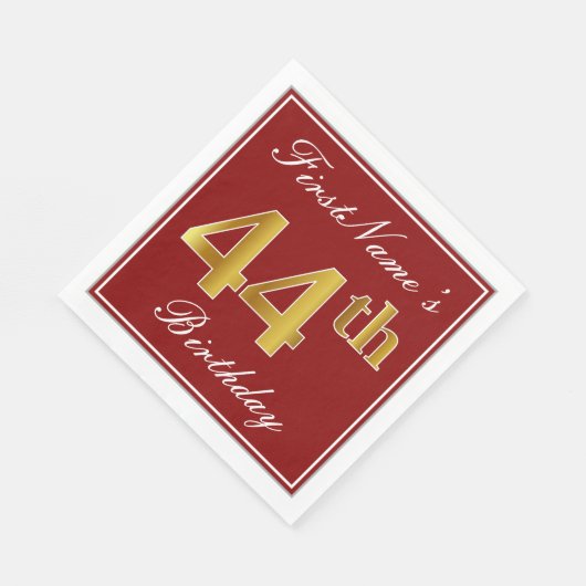 赤エレガント、フェイク金ゴールド44番目の誕生日+名前をカスタムする スタンダードランチョンナプキン (角)